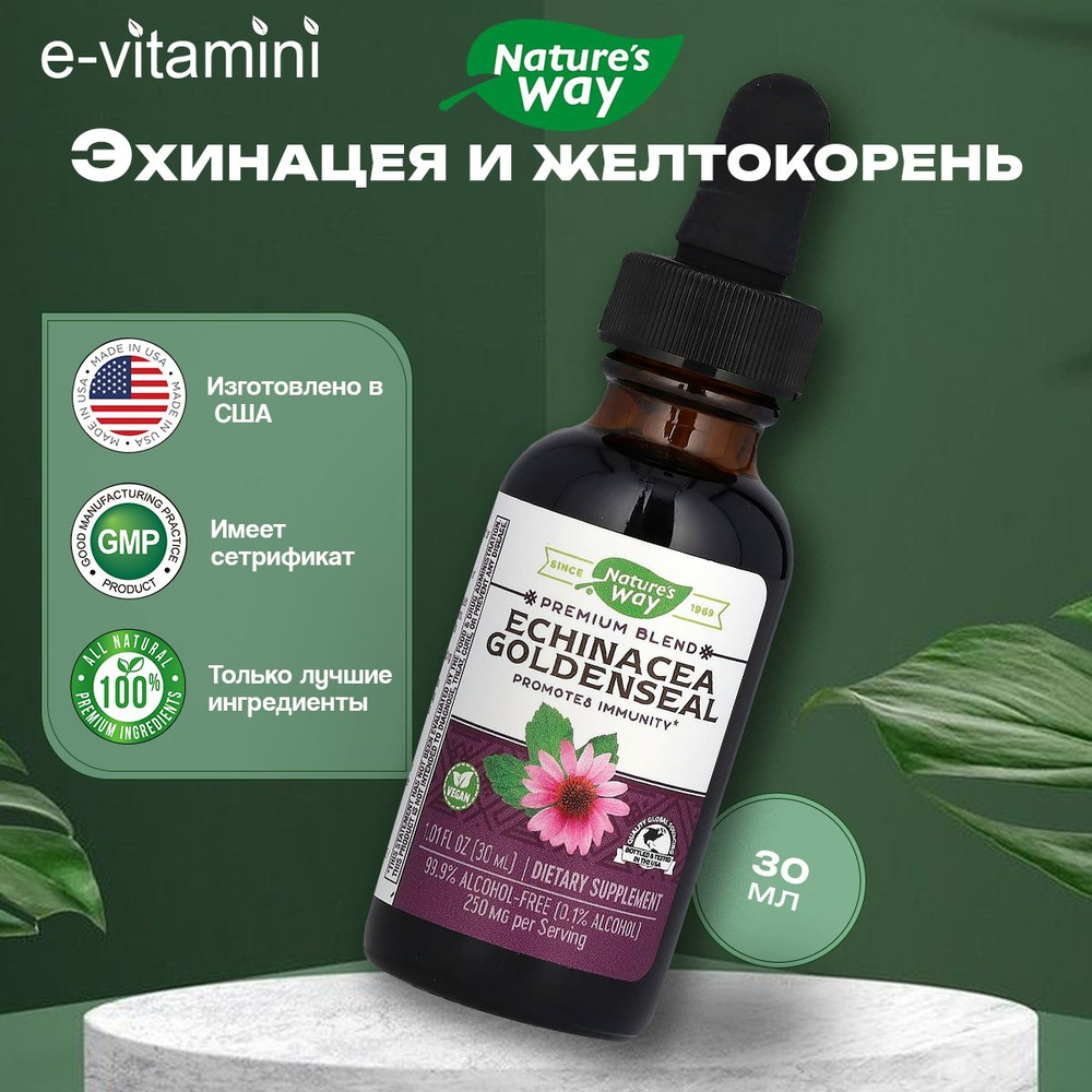 Эхинацея и желтокорень Nature's Way, пищевая добавка для иммунитета, на 99,9% без спирта, 30 мл  #1