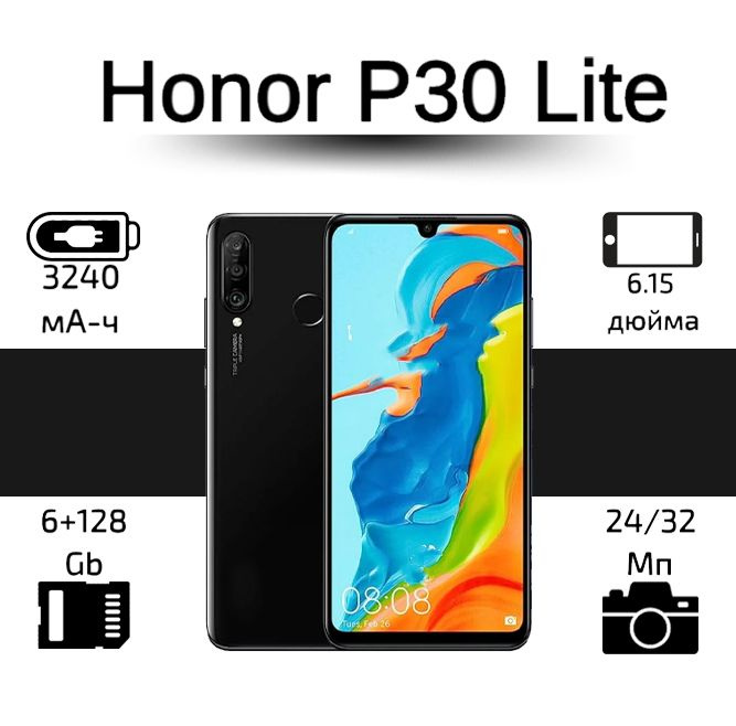 Honor Смартфон Honor P30 Lite Global 6/128 ГБ, черный матовый #1