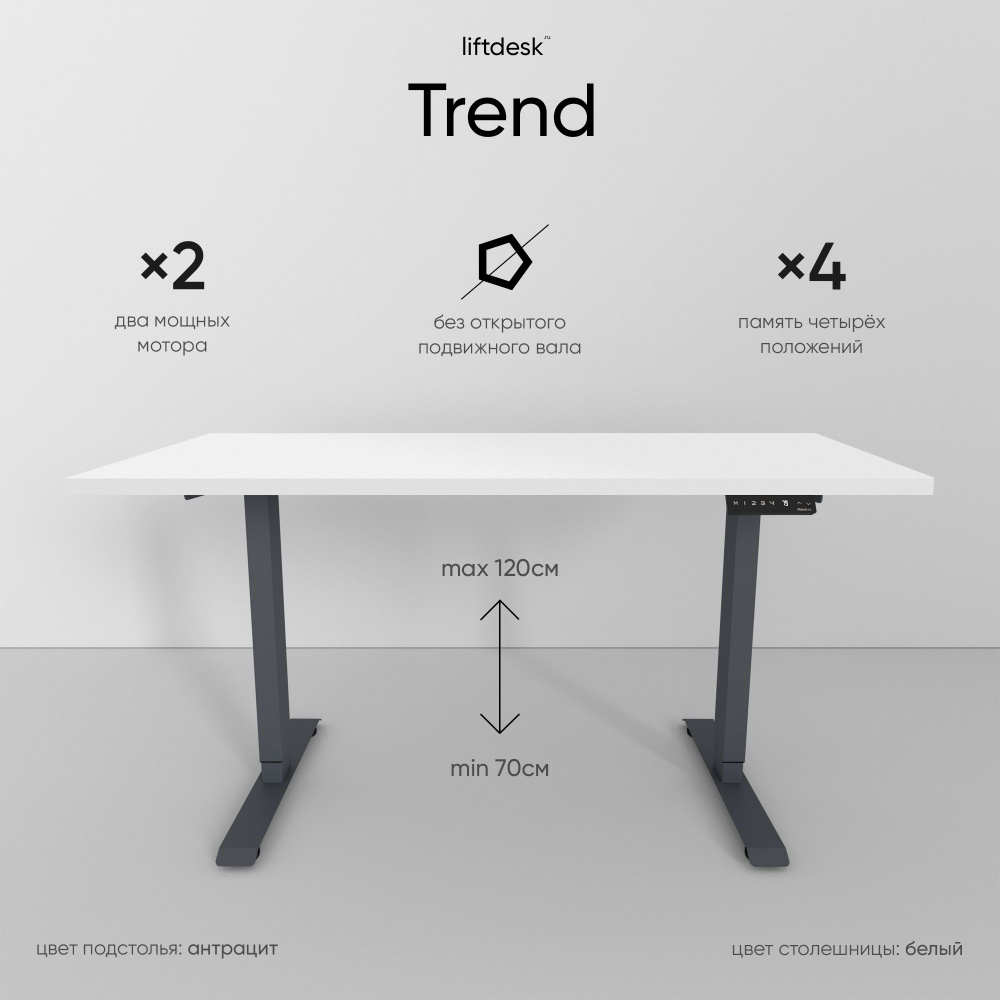 Компьютерный стол с регулировкой высоты для работы стоя сидя 2-х моторный liftdesk Trend Антрацит/Белый #1