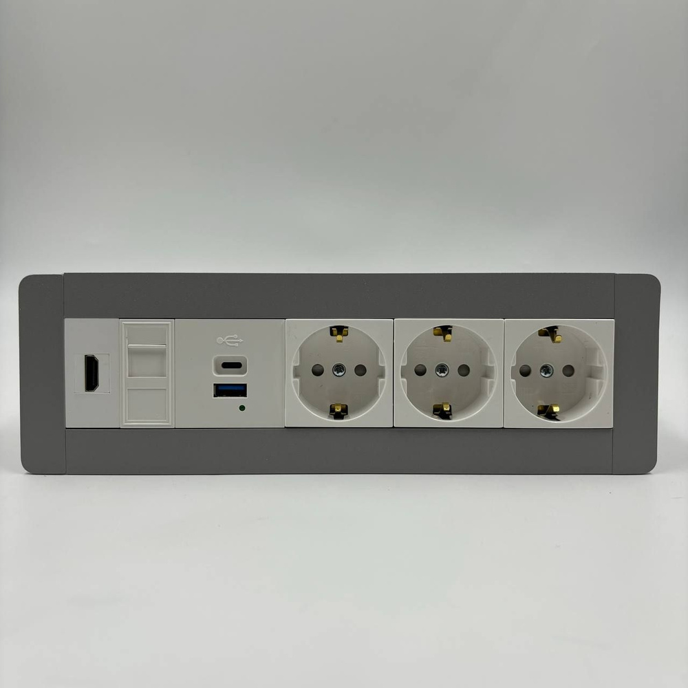 Встраиваемая модульная розетка 3 Евро + RJ45 + HDMI + USB A + C для столешницы, мебели и офиса, скрытой #1