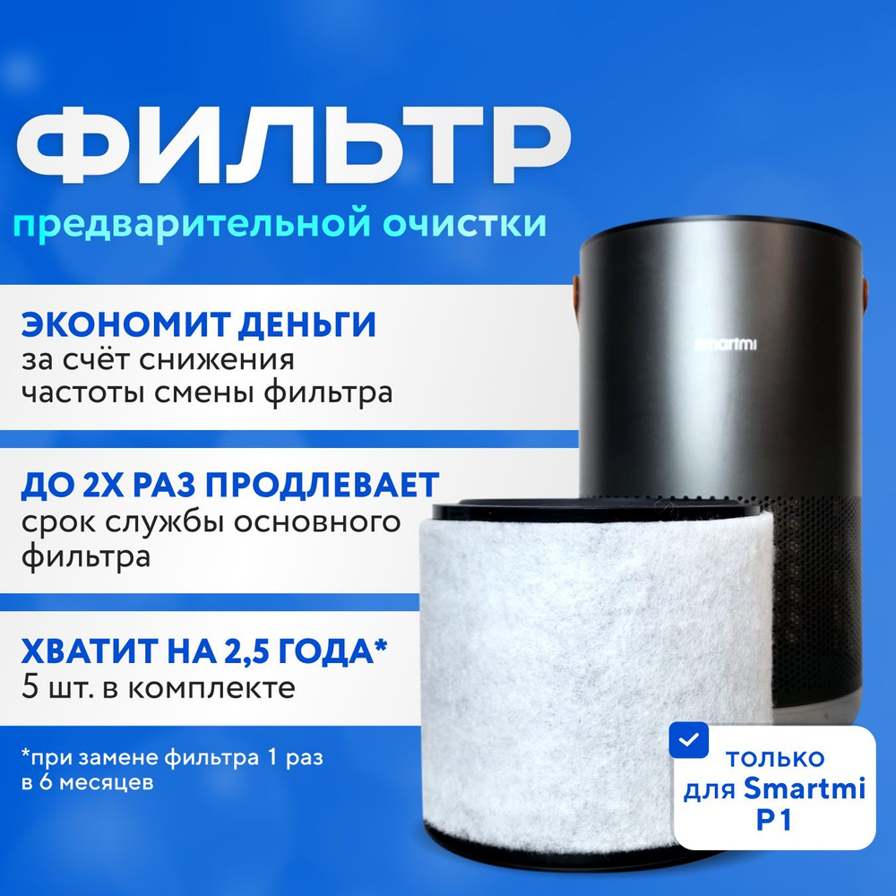 Фильтр для очистителя воздуха Smartmi P1 предварительной очистки. Одноразовый 5 шт.  #1