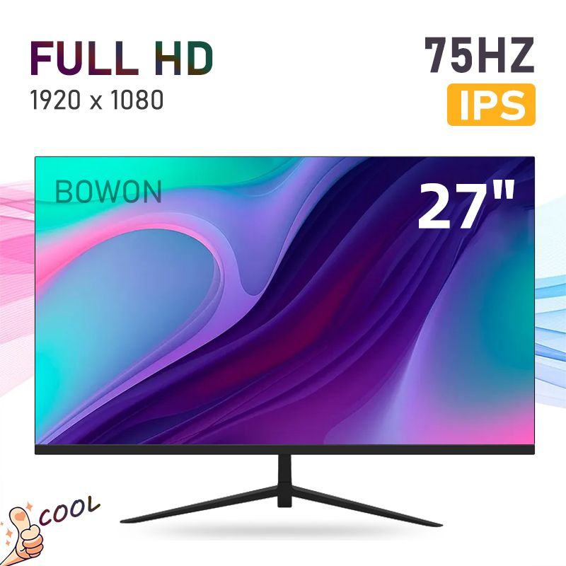 BOWON 27" Монитор BOWON 27" Безрамочный LED монитор 27"/75HZ, черный, черный матовый  #1