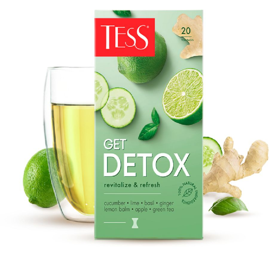 Чай в пакетиках травяной TESS Get DETOX (Гет Детокс) с ароматом лайма и свежего огурца, 20 пак.  #1