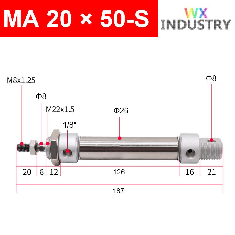 Пневмоцилиндр MA 20X50-S,ход поршня 50 мм #1