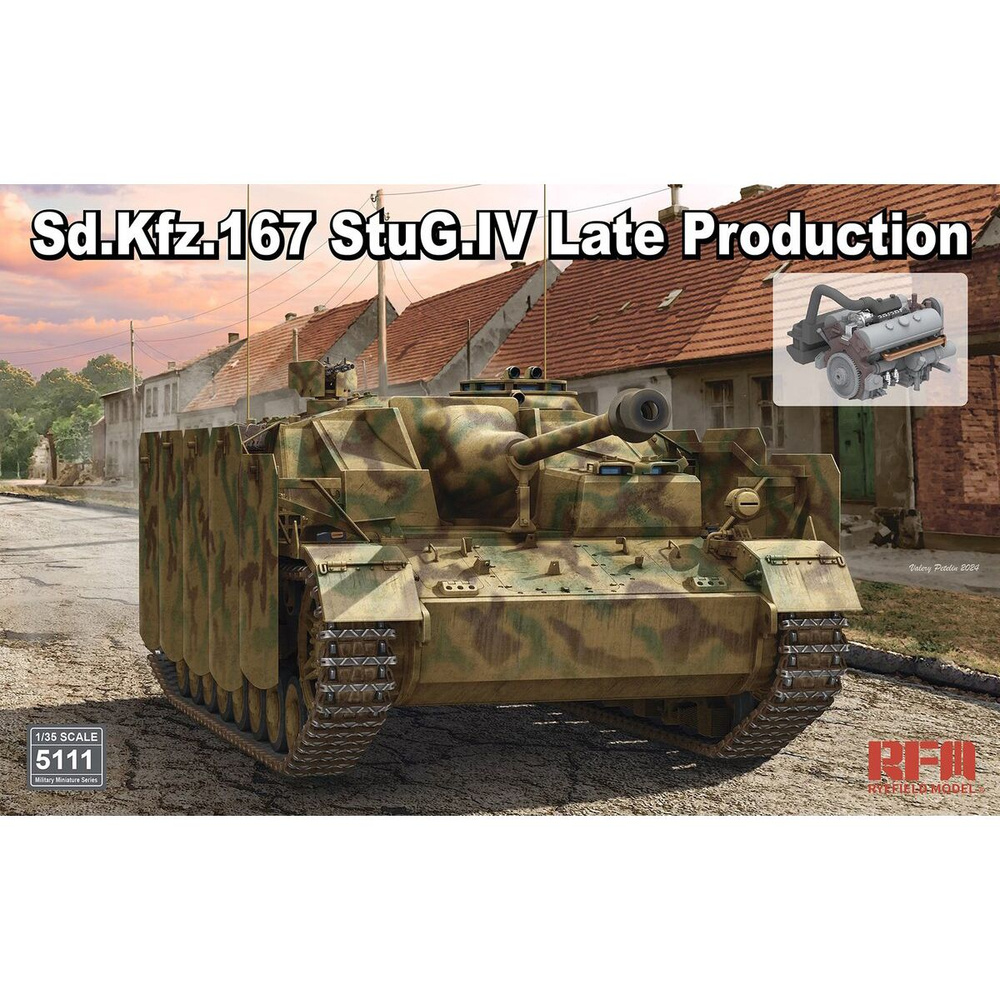 Сборная модель Немецкая САУ Sd.Kfz.167 StuG.IV Late Production с двигателем и рабочими траками Rye Field #1