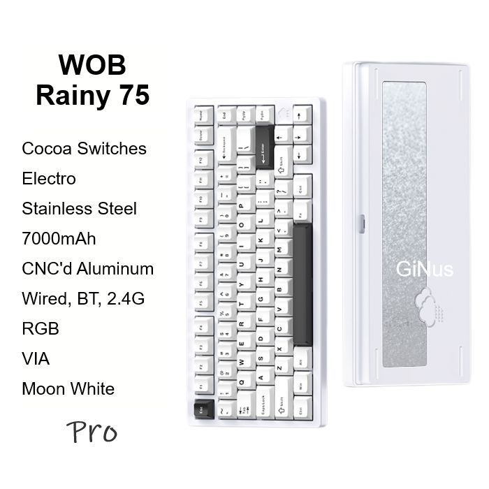 WOB Игровая клавиатура беспроводная Rainy75 Pro, MoonWhite, RGB, CocoaSwitches, Electro, Английская раскладка, #1