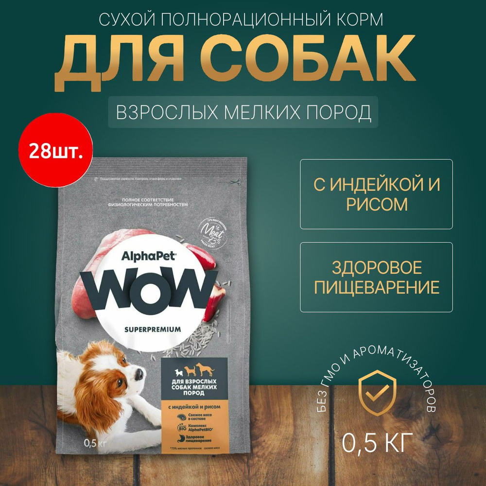 Сухой корм AlphaPet WOW 14000 г (28 упаковок по 500 грамм) для взрослых собак мелких пород с Индейкой #1