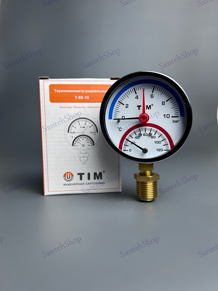 Термоманометр радиальный TIM 1/2" - 10 бар Y-80-10 #1