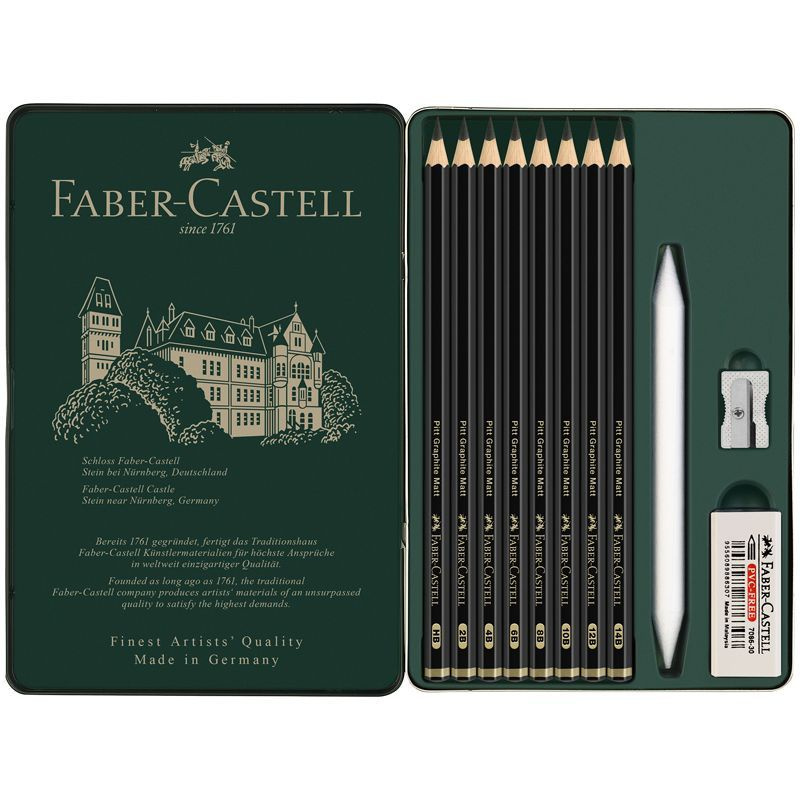 Карандаш чернографитный Faber-Castell "Pitt Graphite Matt" заточенный, ластик, металлическая точилка, #1