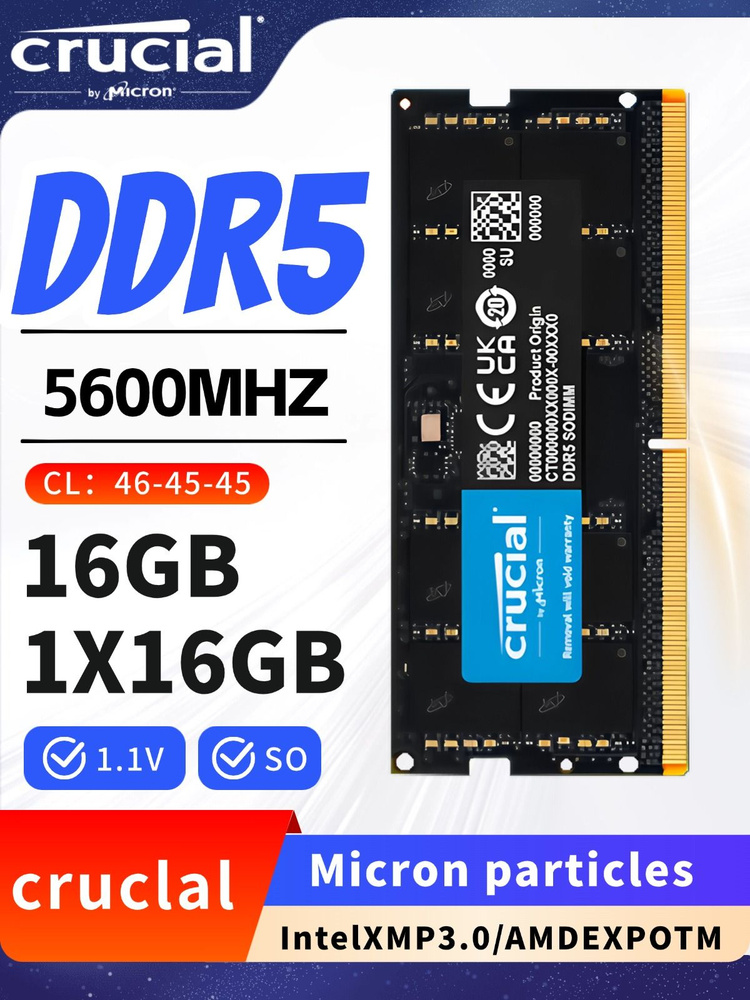 Модуль оперативной памяти Crucial 16 ГБ DDR5 PC44800 5600 MHz CL