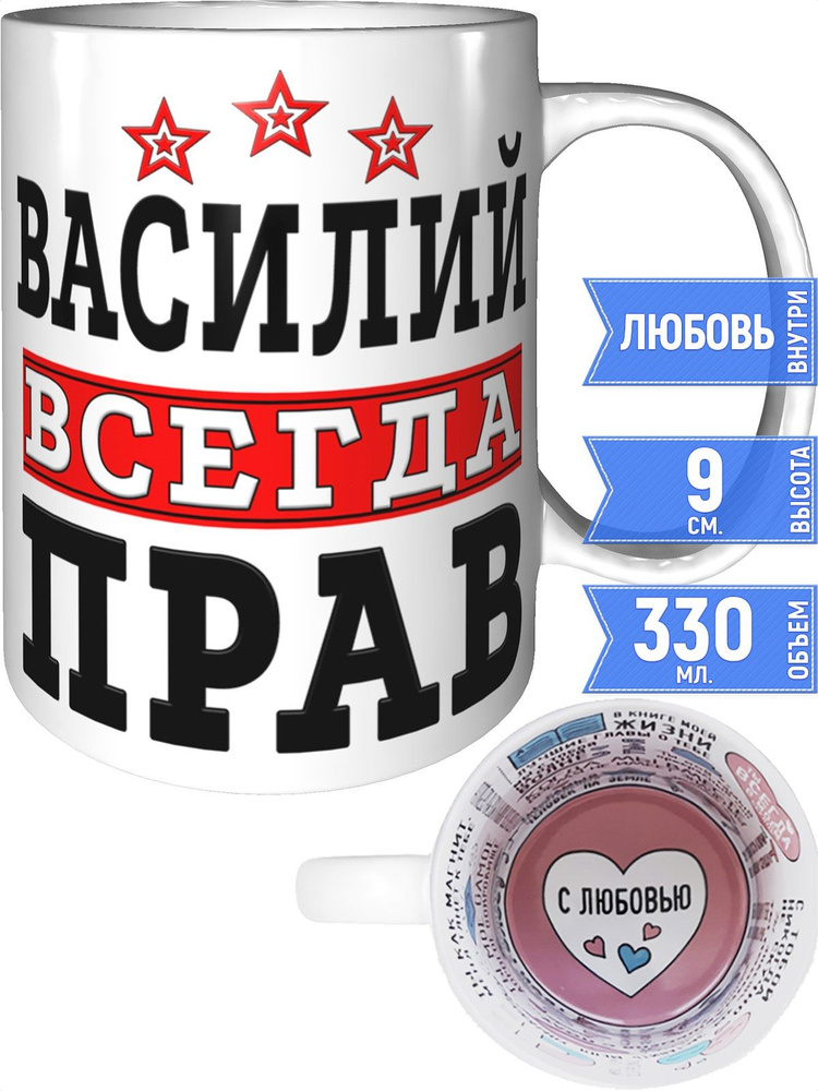 Кружка Василий всегда прав - внутри признания в любви #1