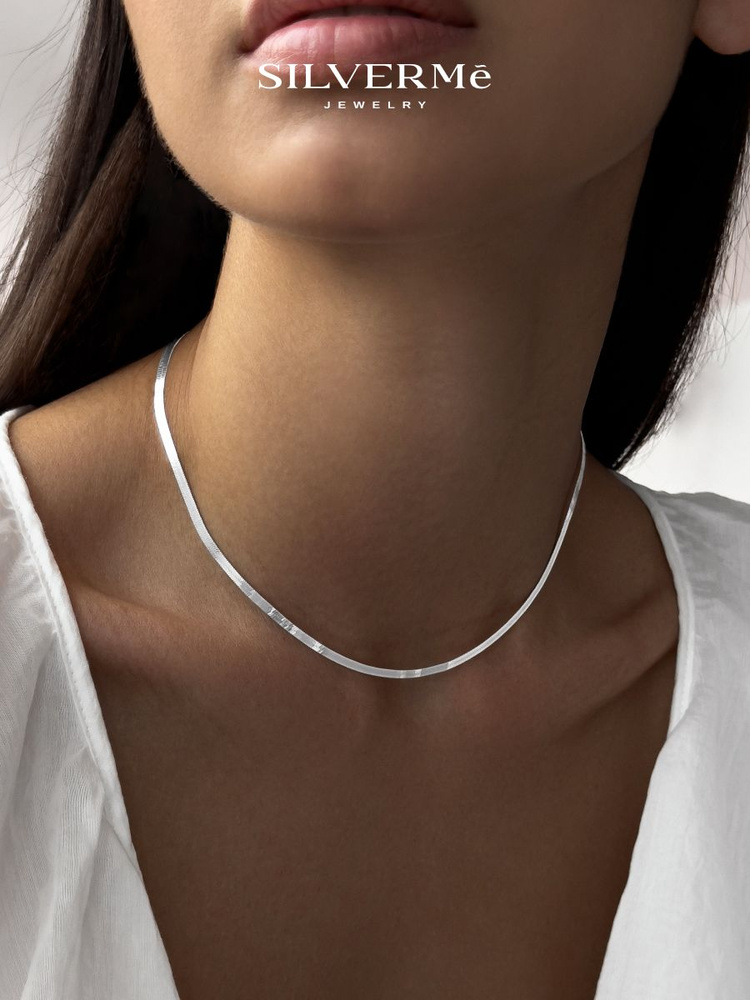 Цепочка на шею женская широкая плоская серебряная, серебро 925 #1