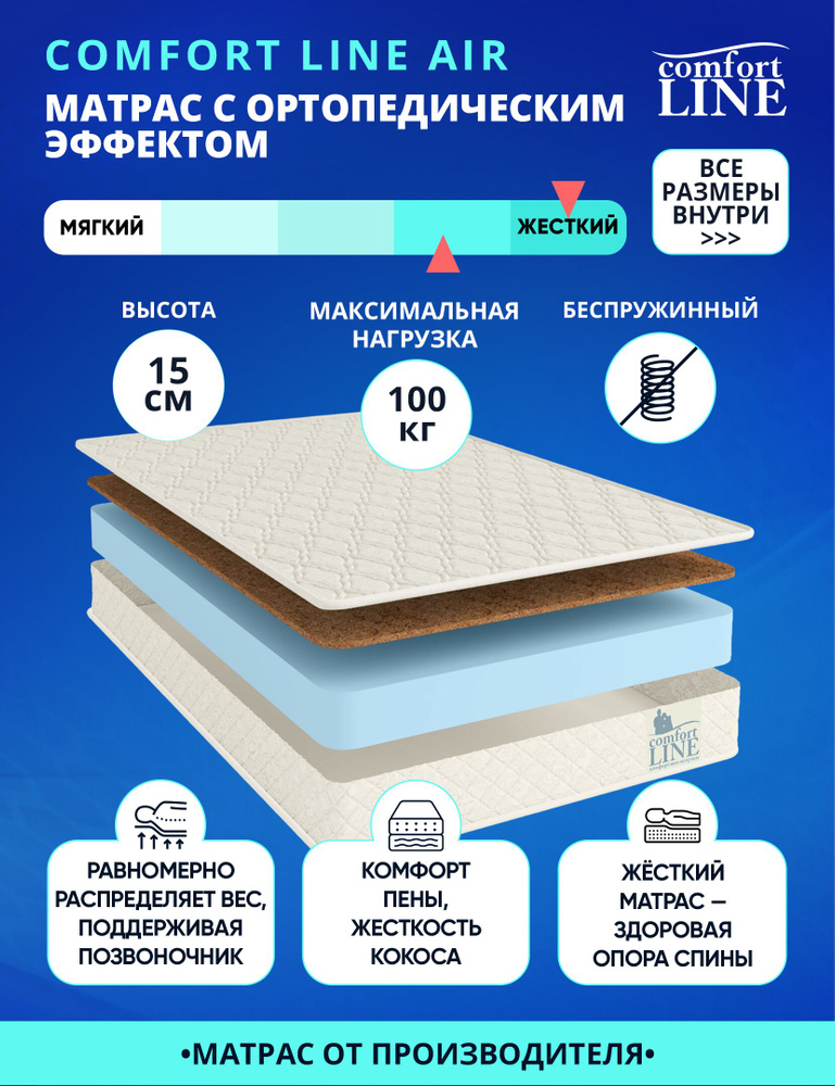 Матрас Comfort Line Air 155х180 серии Lux высота 15.05 см нагрузка 100.03 кг на кровать, анатомический, #1
