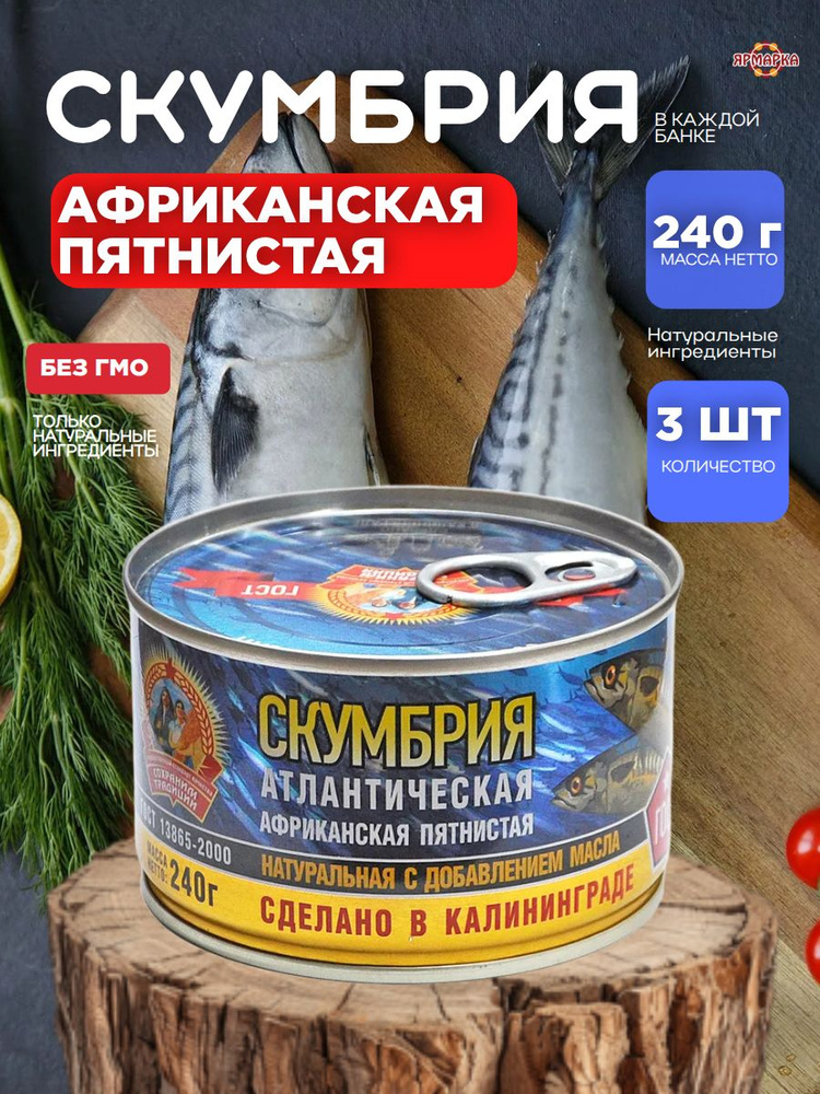 СКУМБРИЯ атл. НДМ африканская пятнистая ГОСТ ключ 240г, Сохраним традиции х 3 шт. #1