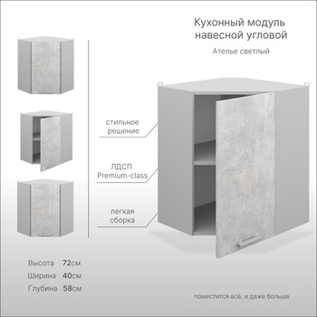 Кухонный навесной угловой шкаф Лорас 1В6У (Белый/Холст белый)