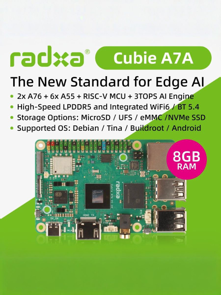 Radxa Cubie A7A 8GB,The New Standard for Edge Al,,Single Плита