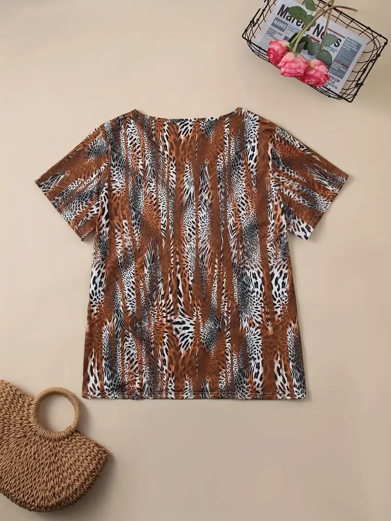 Футболка Женский желто-коричневый Короткий, размер 54 Полиэстер Полоска ...