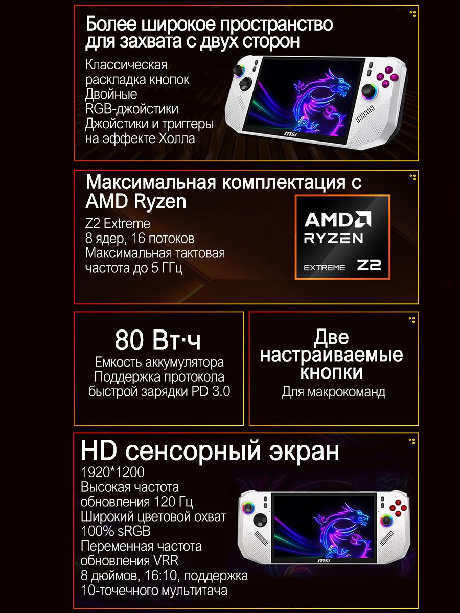 Игровая приставка консоль MSI Claw A8 BZ2EM-003CN 24+1ТБ AMD Ryzen Z2 ...