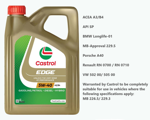 Масло моторное Castrol EDGE A3/B4 5W-40 Синтетическое 4 л 15BA5D