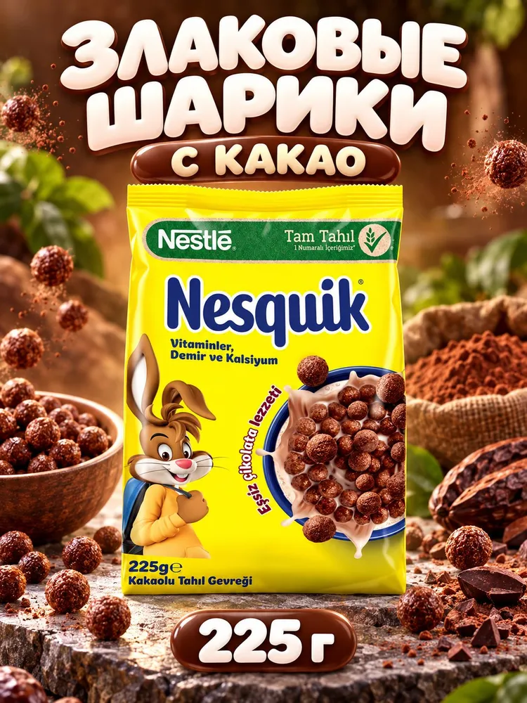Nestle Nesquik Cocoa Wheat and Corn Flakes 225 G - шоколад, 225 г