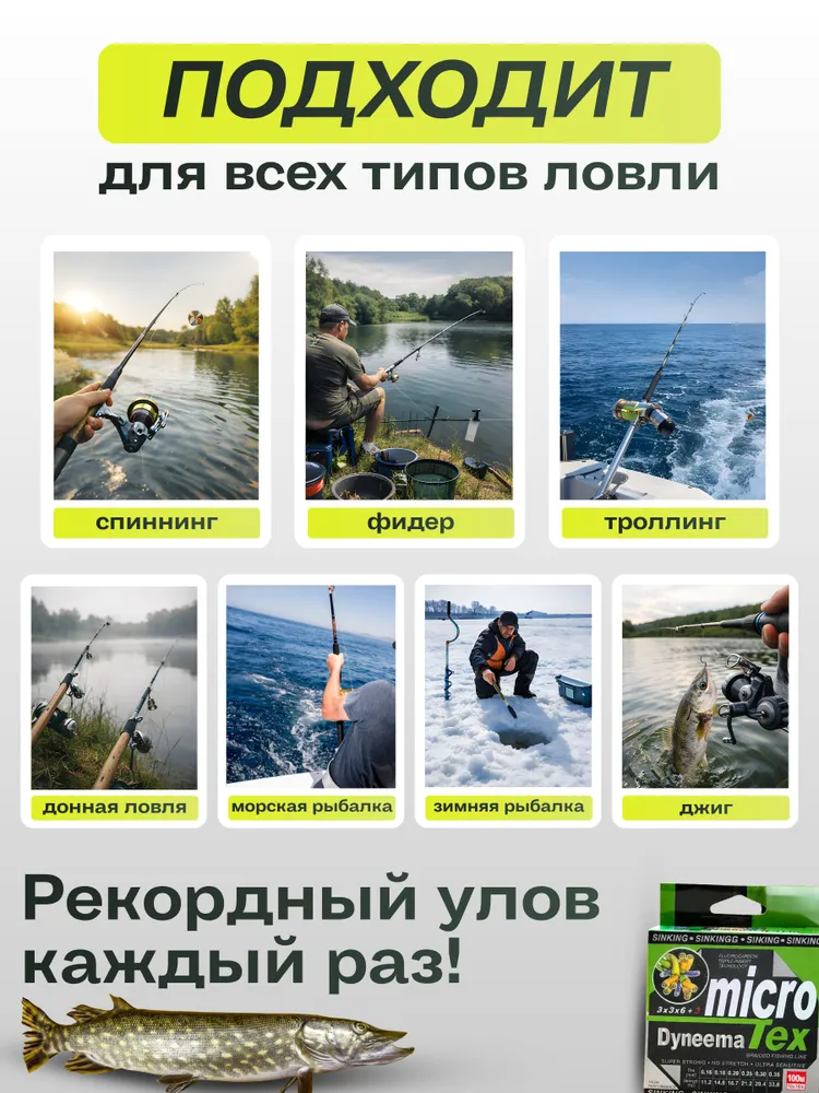 Плетёный шнур для рыбалки 100м 0.1мм, 100 м, фото 5