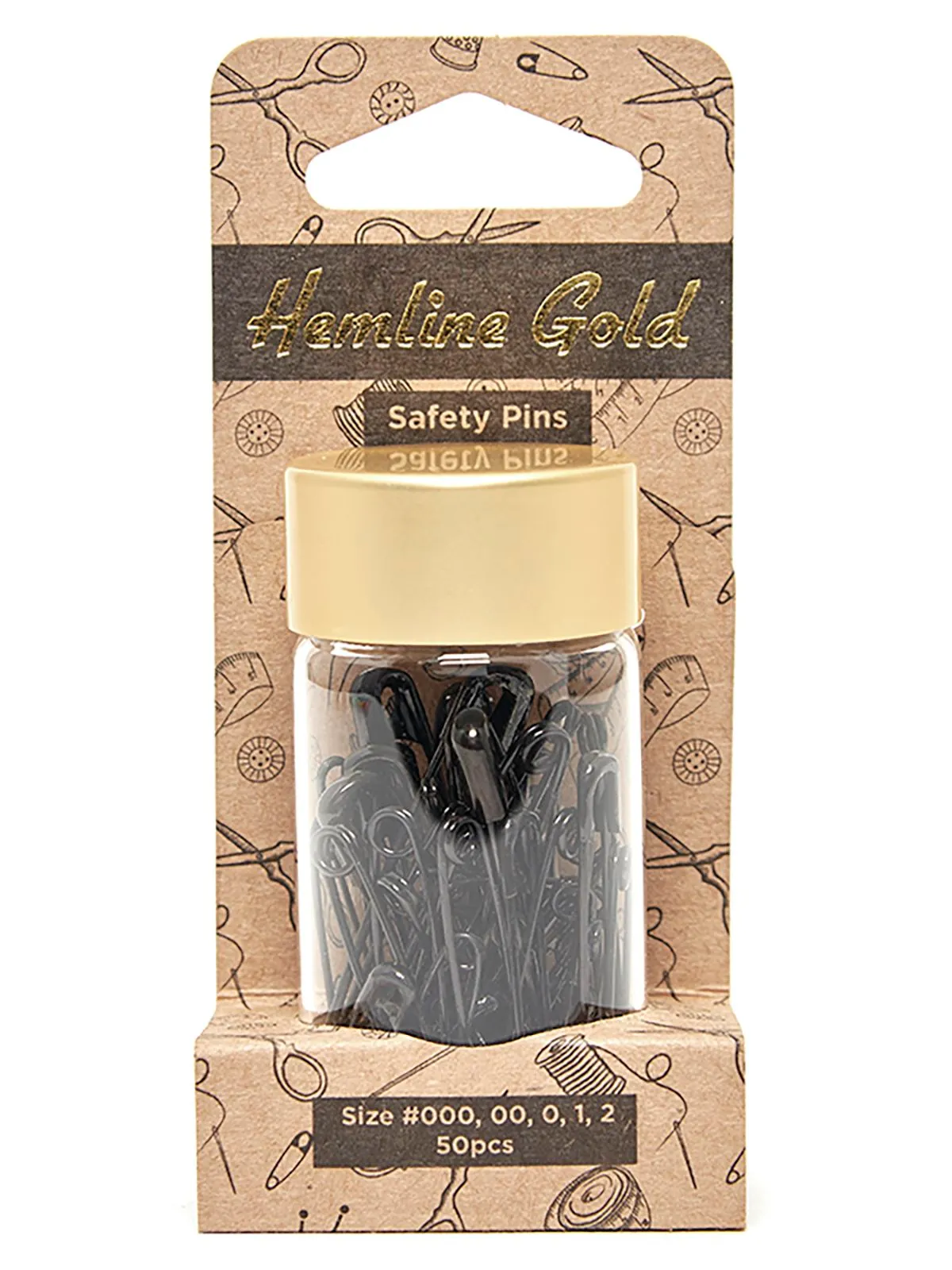 Чёрные английские булавки 19/23/27/34/38мм 50шт