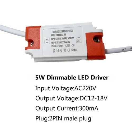 Диммируемый драйвер СИД 2PIN мужской 300mA 3W 5W 7W 8W 12W 15W 18W постоянный ток драйвер питания AC
