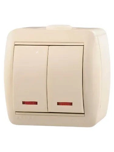 Lezard NATA Выключатель двойной с подсветкой, кремовый