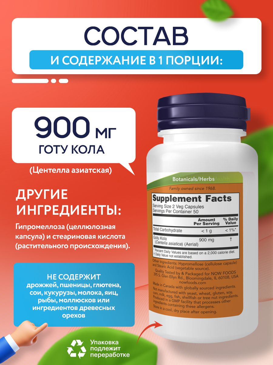 Now, GOTU KOLA 450mg 100 капсул