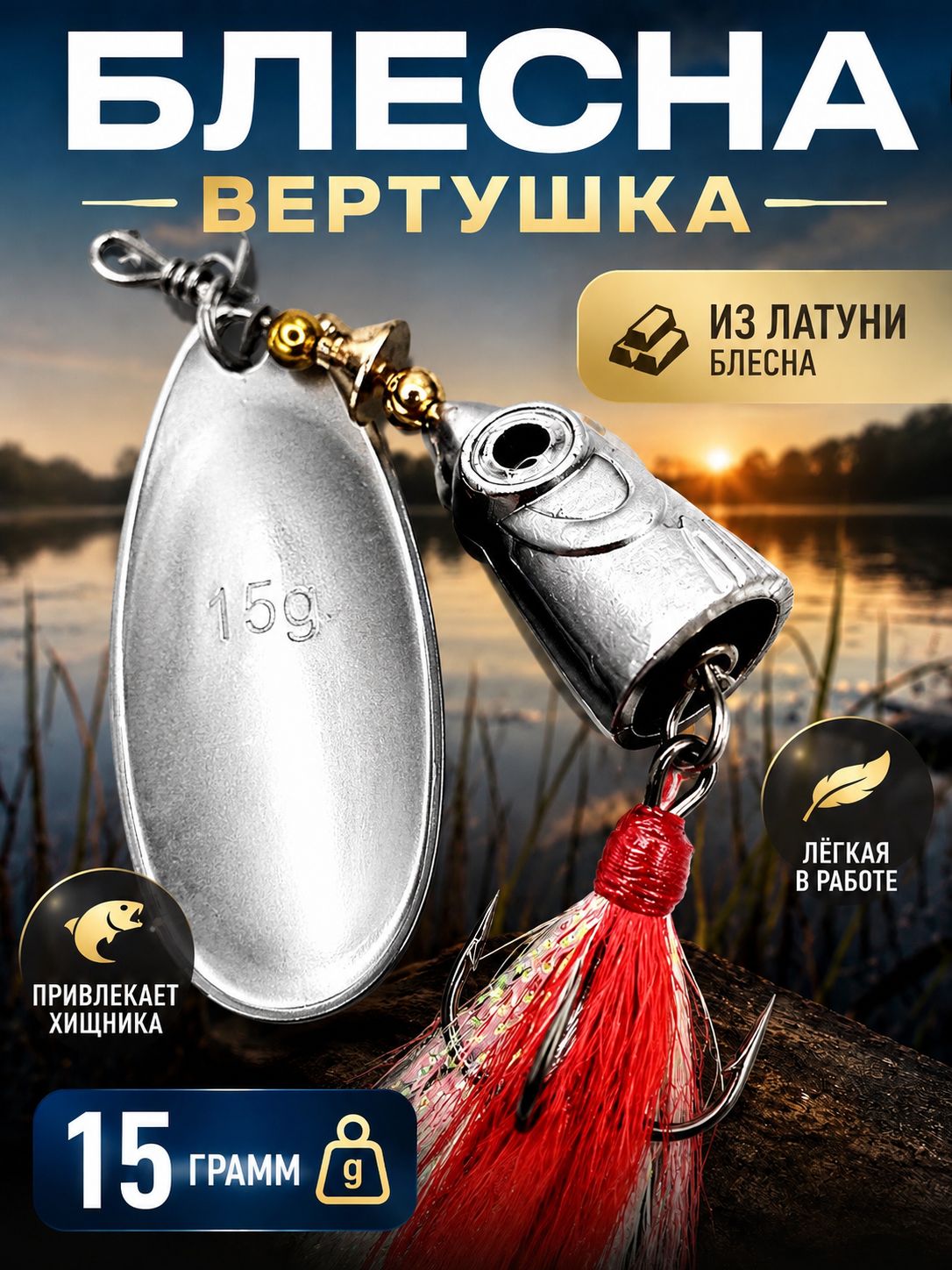 Блесна вертушка TOUGHLON на щуку, окуня 15,5 гр.