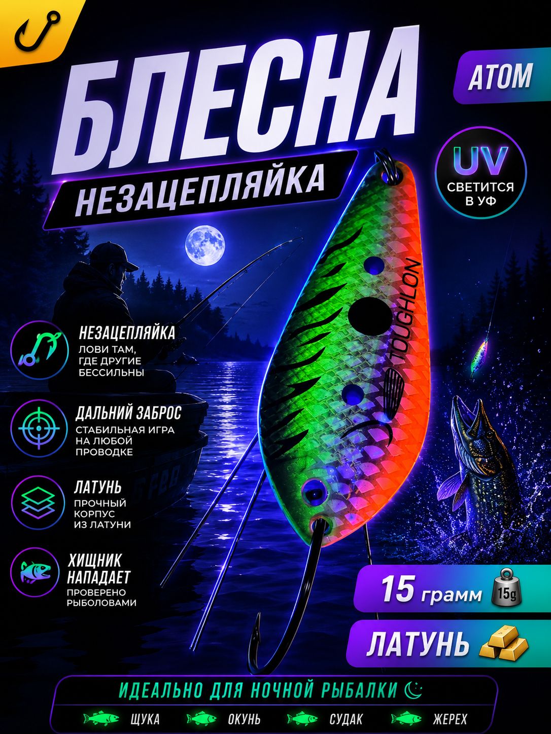 Блесна незацепляйка колебалка атом на щуку, жереха и судака