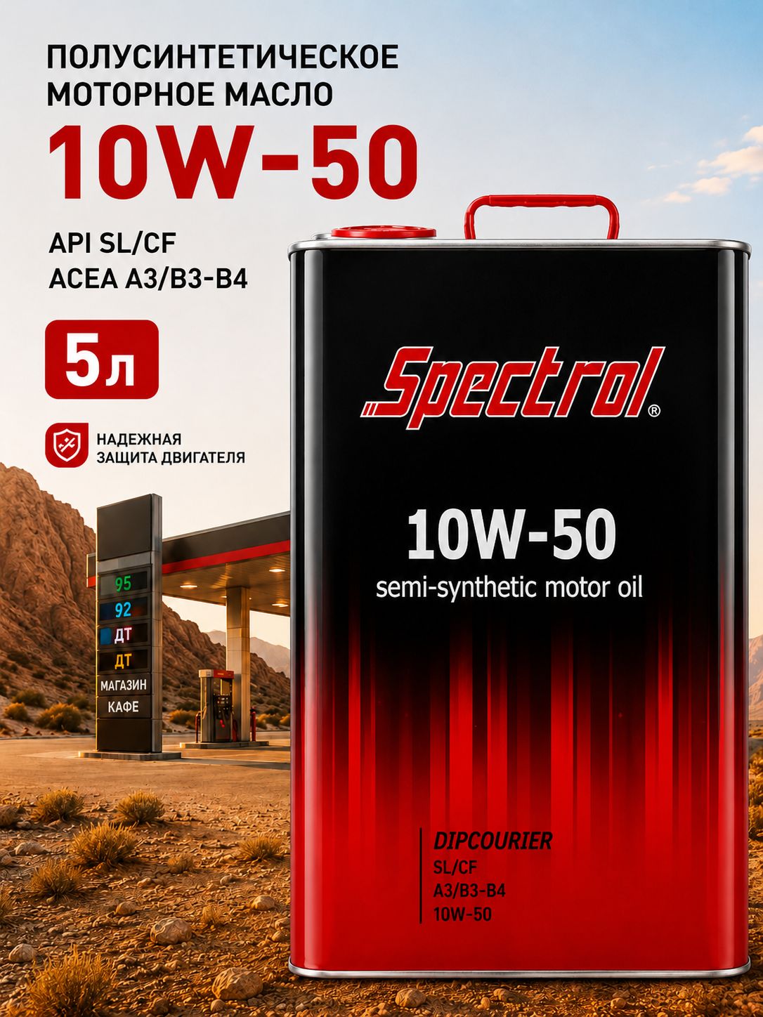 Spectrol Dipcourier API SL/CF, ACEA A3/В3-B4 10W-50 Масло моторное, Полусинтетическое, 5 л