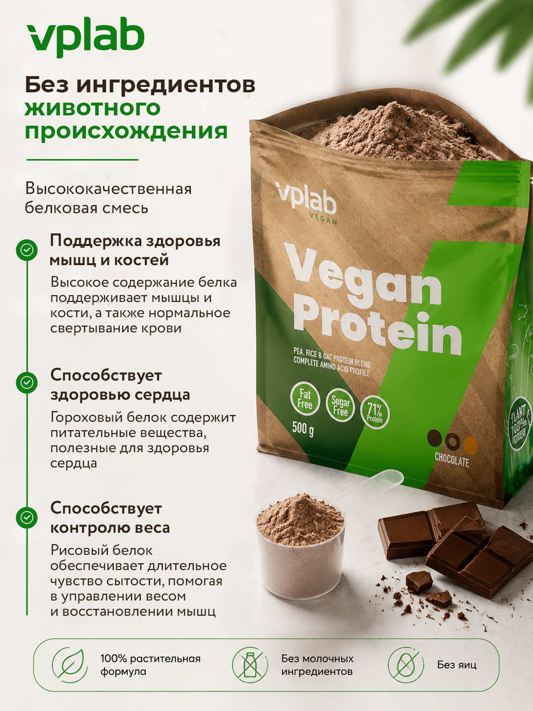 Vplab, Vegan Protein - 500g, Шоколад
