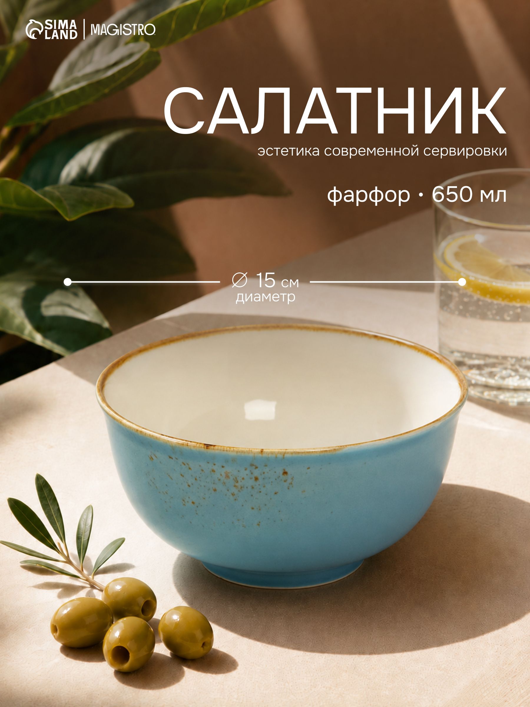 Тарелка глубокая, суповая, объем 650 мл, Magistro "Церера", салатник фарфоровый, голубой