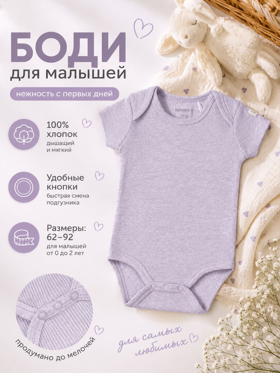 Боди для новорожденных девочек, хлопок 100%, Крошка Я, 1,5-2 года