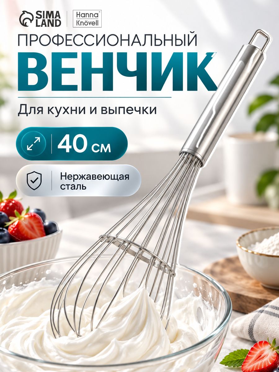 Венчик для взбивания ручной, 40 см, нержавеющая сталь, струна 2 мм