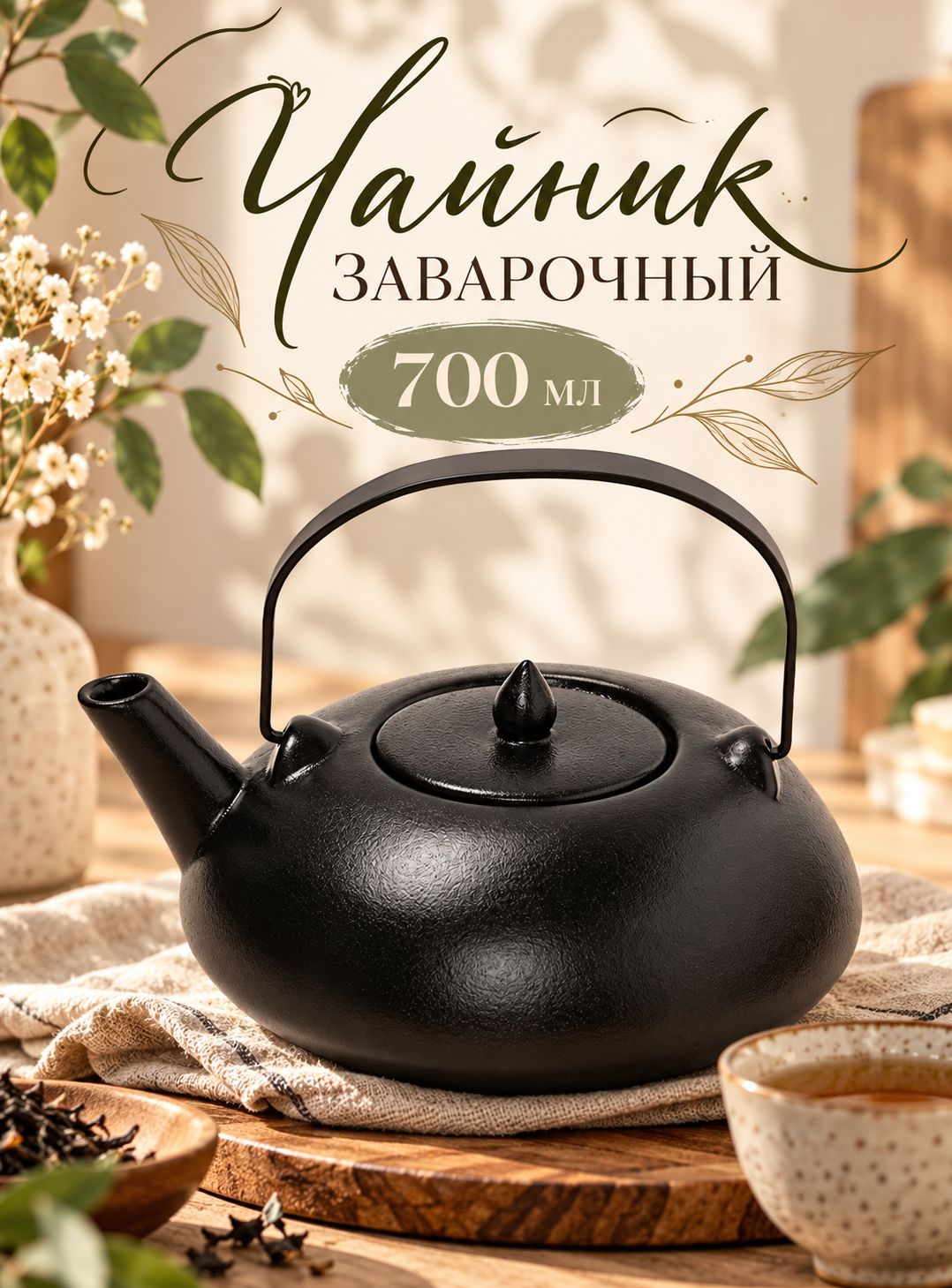 Чайник заварочный Magistro Black Swan, с ситом, 700 мл, керамика, чёрный