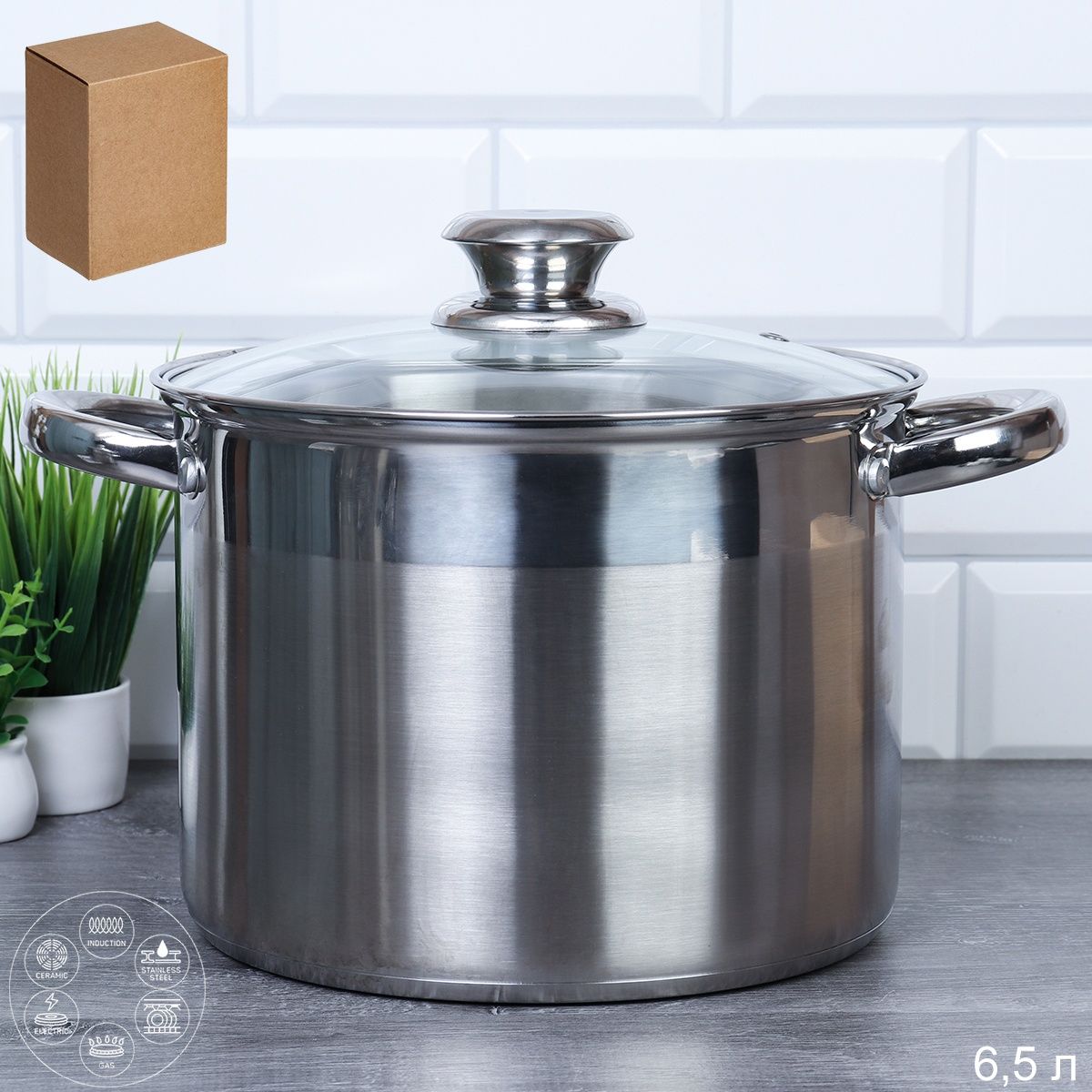 Кастрюля 6,5 л Бульонная Ария индукция круглые ручки