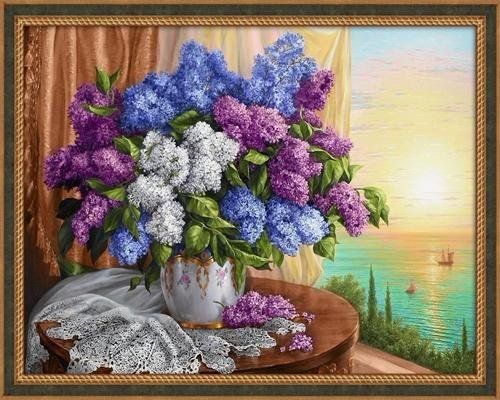 Алмазная мозаика на подрамнике 40х50 Сирень,полное заполнение