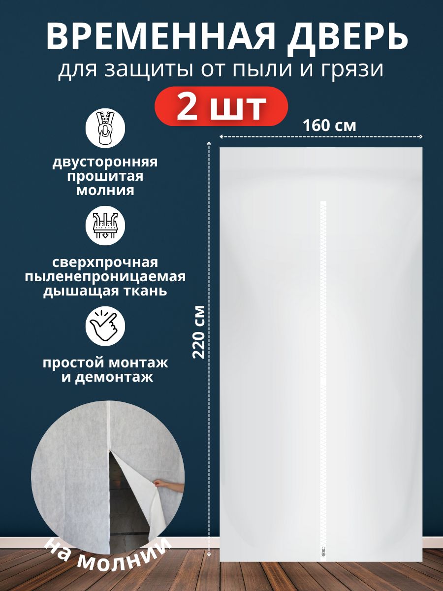 Защитнаямногоразоваядверьпротивпылипристроительствеиремонте2шт,застежкамолния,160х220см