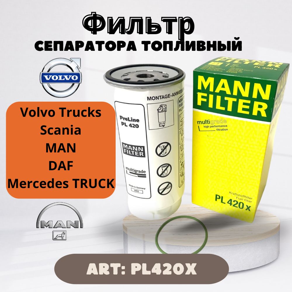 Фильтр топливный сепаратор КАМАЗ-Евро, 245 Евро-3 груб/оч PL420Х (MANN)