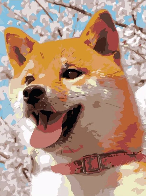 АлмазнаяКартина"Сиба-инуисакура.Собака"5DКруглыйБриллиант30х40См