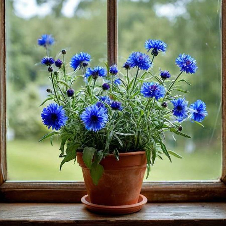 Васильки на клумбе