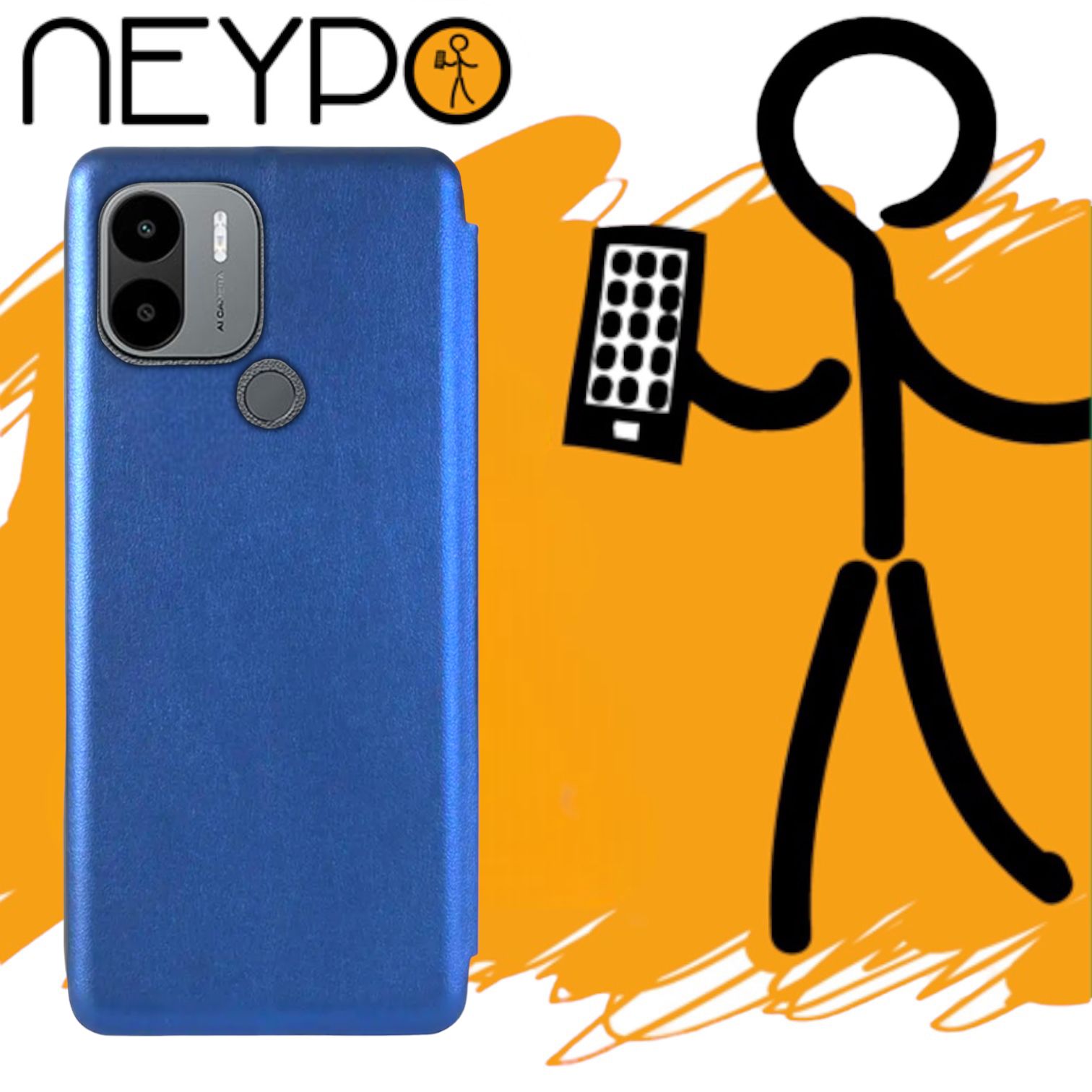 ЧехолNEYPOдляXiaomiRedmiA1+/A2+/PocoC51(6.52")синий,крышкасмагнитом,визитница