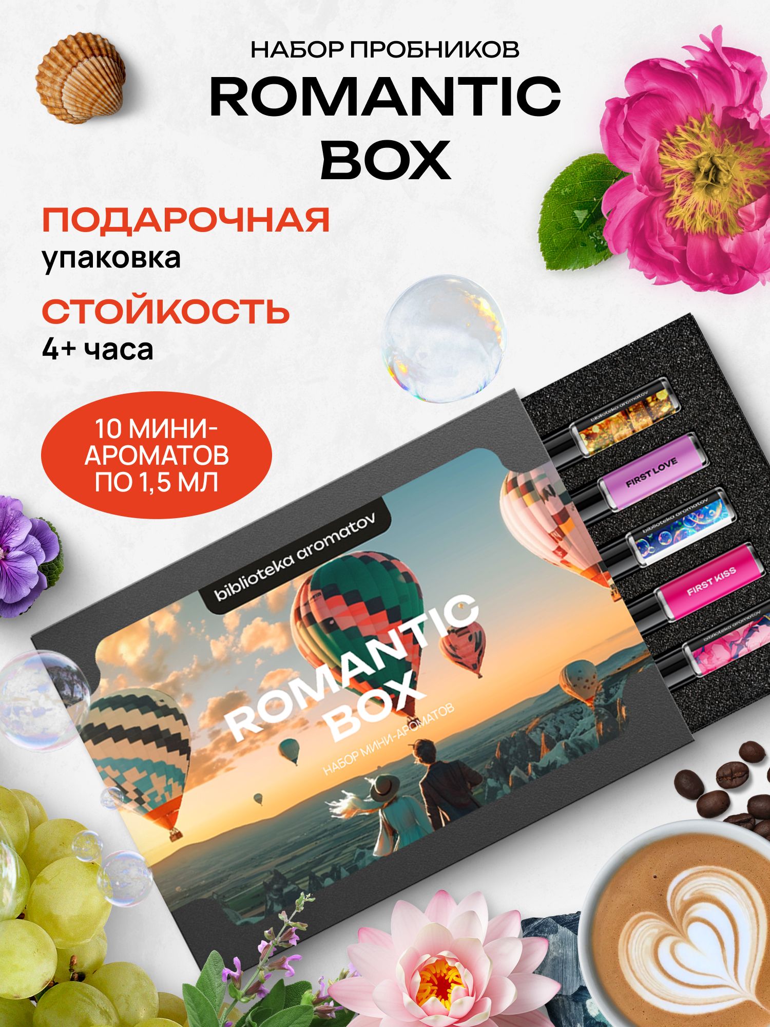 Набор духов женские и мужские пробники 10 ароматов "Романтика бокс", Библиотека ароматов