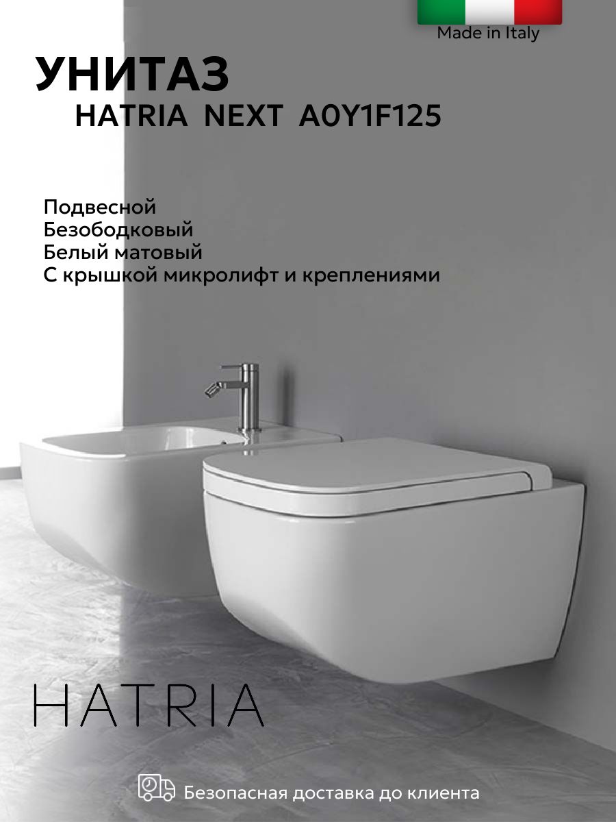 Унитаз подвесной HATRIA NEXT A0Y1F125, безободковый, белый матовый, с ...