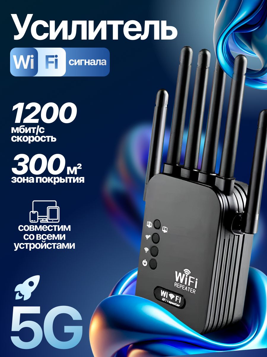 УсилительсигналаWi-Fi,2.4ГГц/5ГГц,1200Мбит/с,6антенн