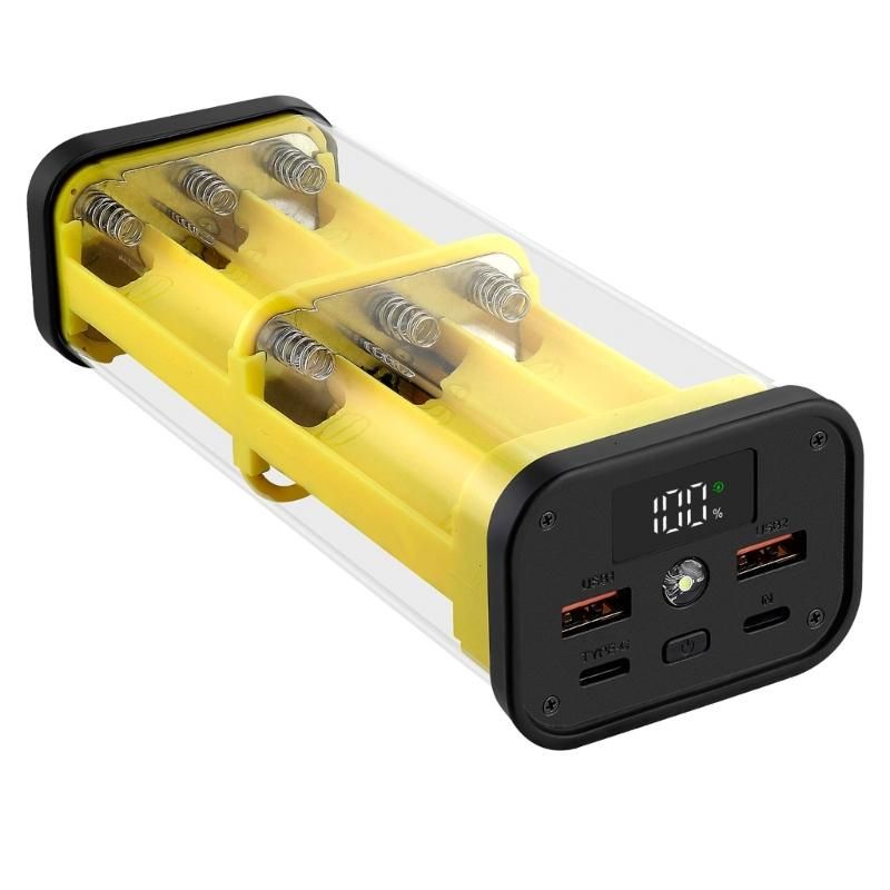 ПростойнаборPowerbankбезпайкидля12x18650спластиковымкорпусомизащитой,Желтый
