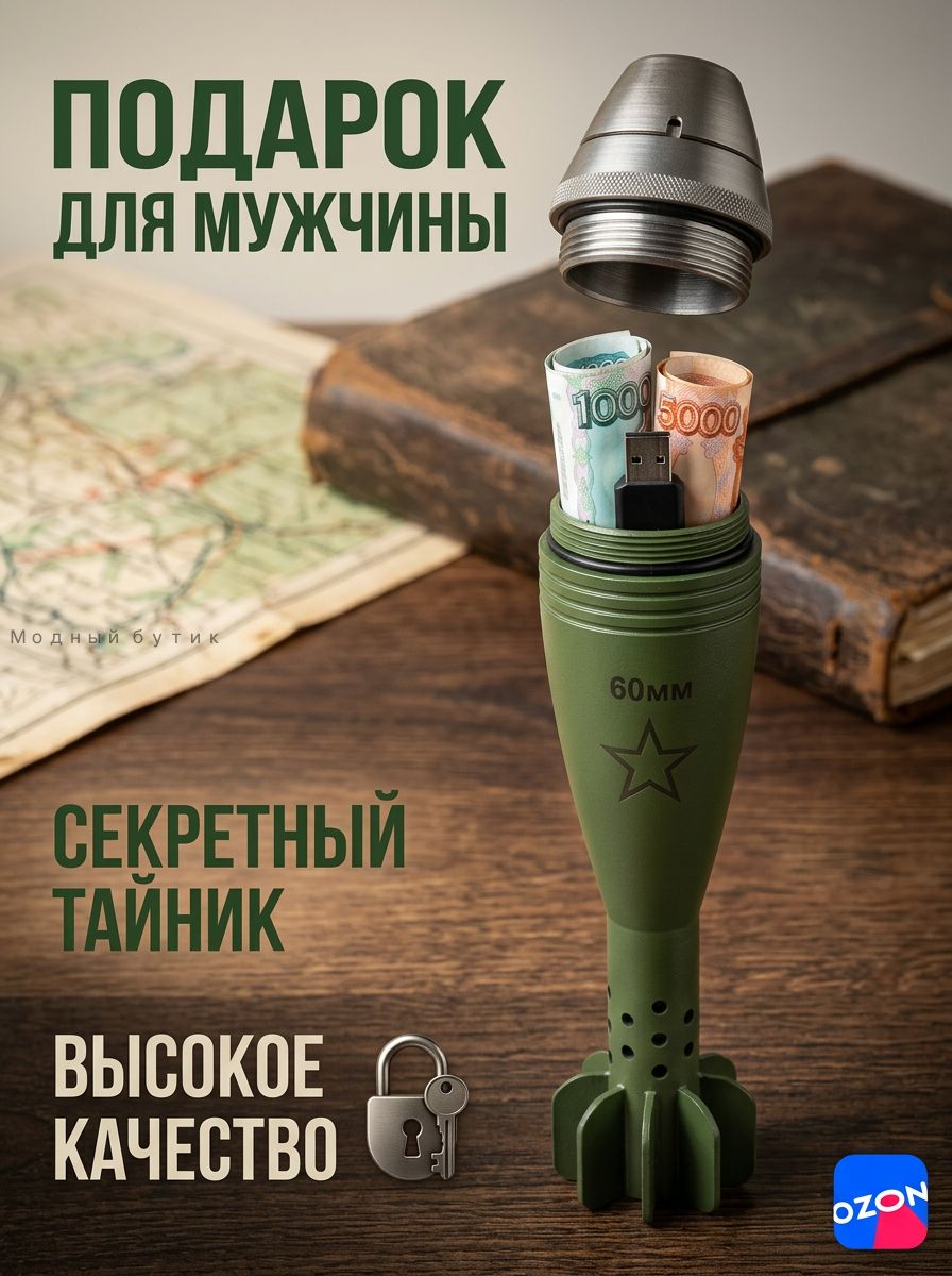 Сейф-тайникввидемины60мм,оригинальныйподарокдлямужчины,секретныйконтейнердляденегиценностей,сувенирвстилемилитари