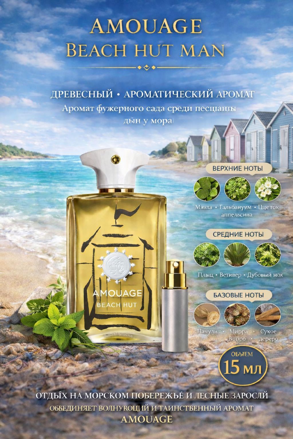 Amouage Beach Hut Парфюмерная вода для мужчин 15 мл Отливант купить